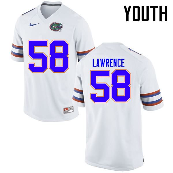 Youth NCAA Florida Gators Jahim Lawrence #58 Stitched Authentic Nike White College Football Jersey OKM4065YR